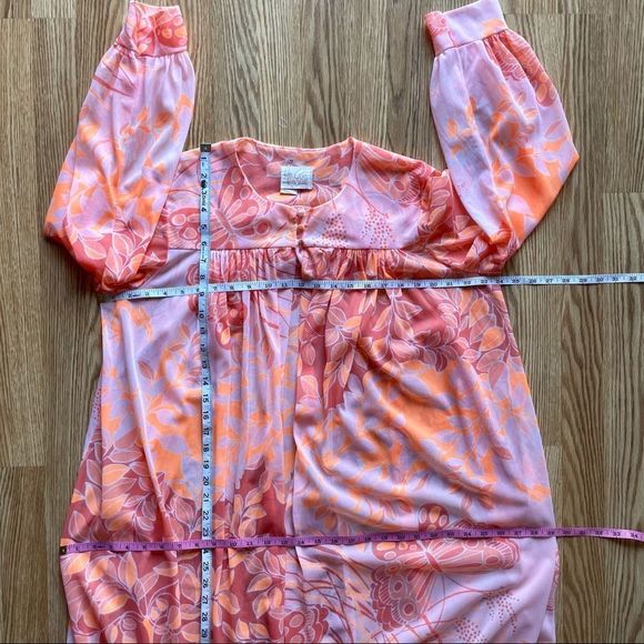 VTG MISS ELAINE 60s Sheer Mod Botanical Print ROBE/DUSTER - Picture 7 of 16